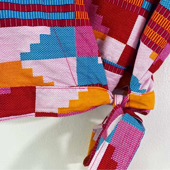 Yevu 100% Cotton Ghanian Made Colorful Wrap Top‎ V-Neck Short Sleeve size 3XL - Picture 3 of 14